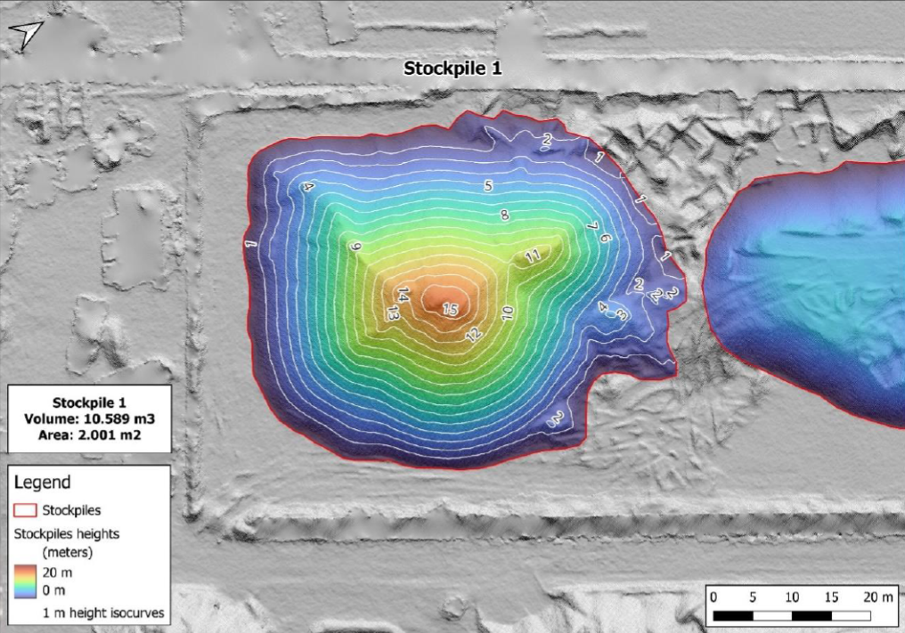 Stockpile donde se detallan las cotas de la zona analizada